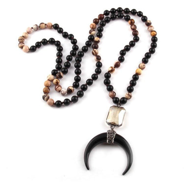 108 Beads Black Crescent Moon Mala Pendant Necklace-Your Soul Place